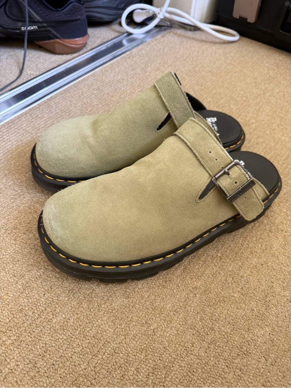 Dr. Martens Olive Suede Slip-On Clog with Buckle